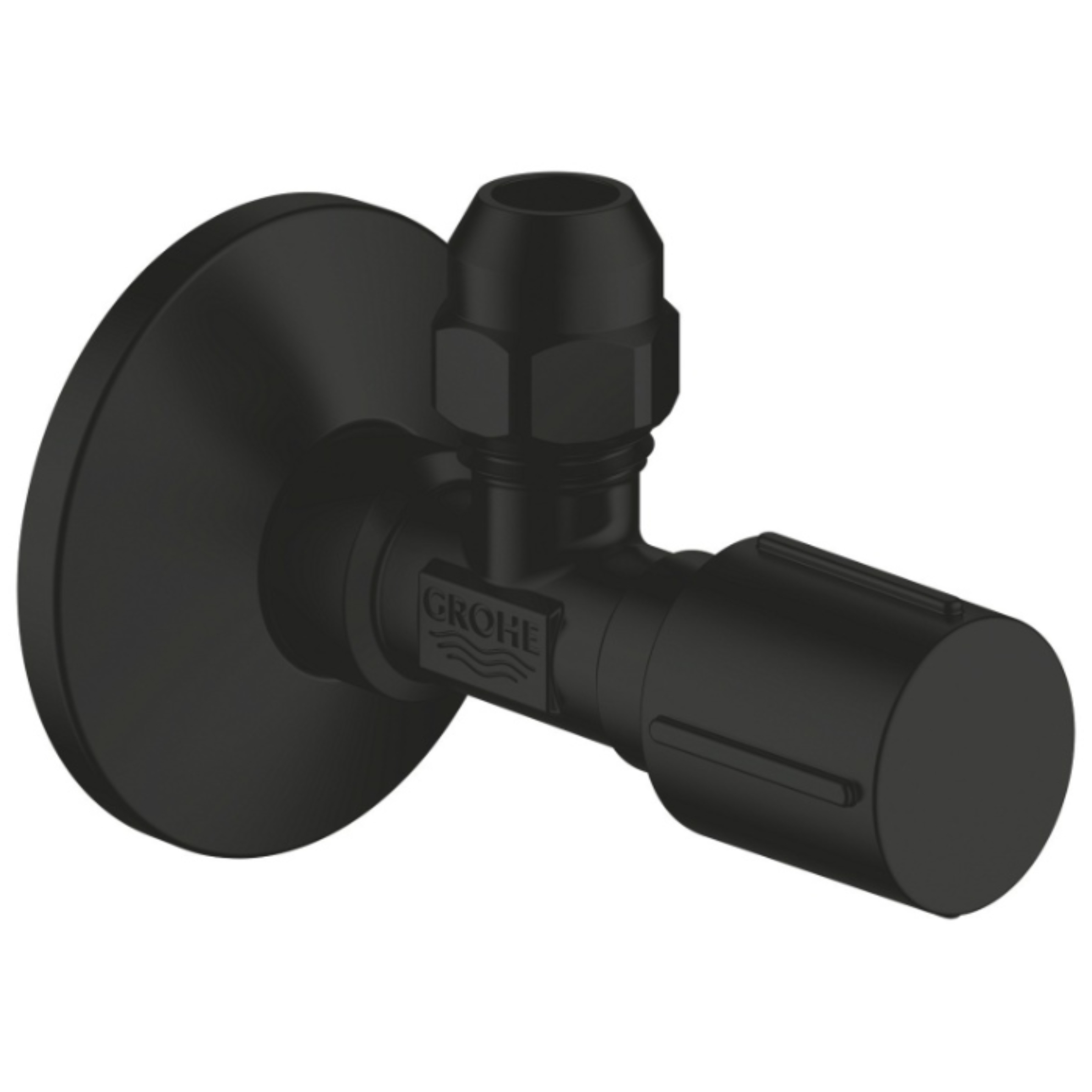 Grohe Угловой вентиль GROHE с металлической розеткой 1/2" х 3/8" матовый черный (220732430) — купить в Алматы